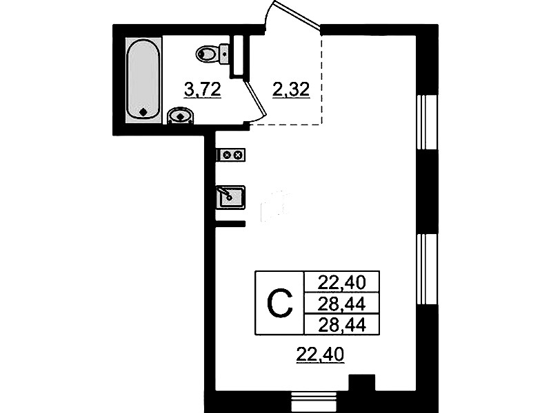 Квартира студия 28.44 м², 3/13 эт., Апарт-отель «Zoom Черная речка»
